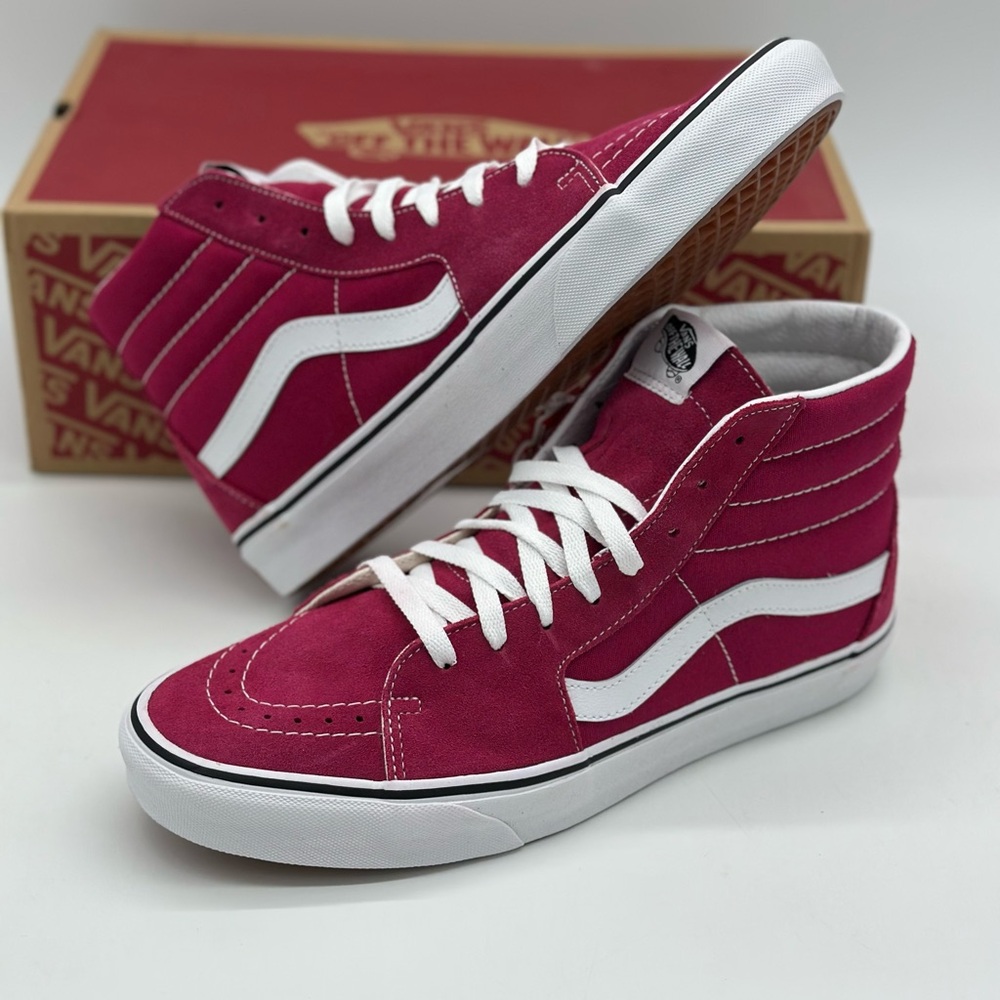 Vans Men's Pink and White High-Top Sneakers